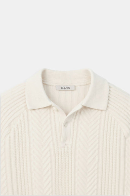 Klassischer Strickpullover Polo Kragen Zopfmuster