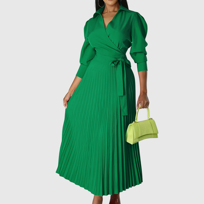 Frauen Midikleid V-Ausschnitt Plissiert Elegant
