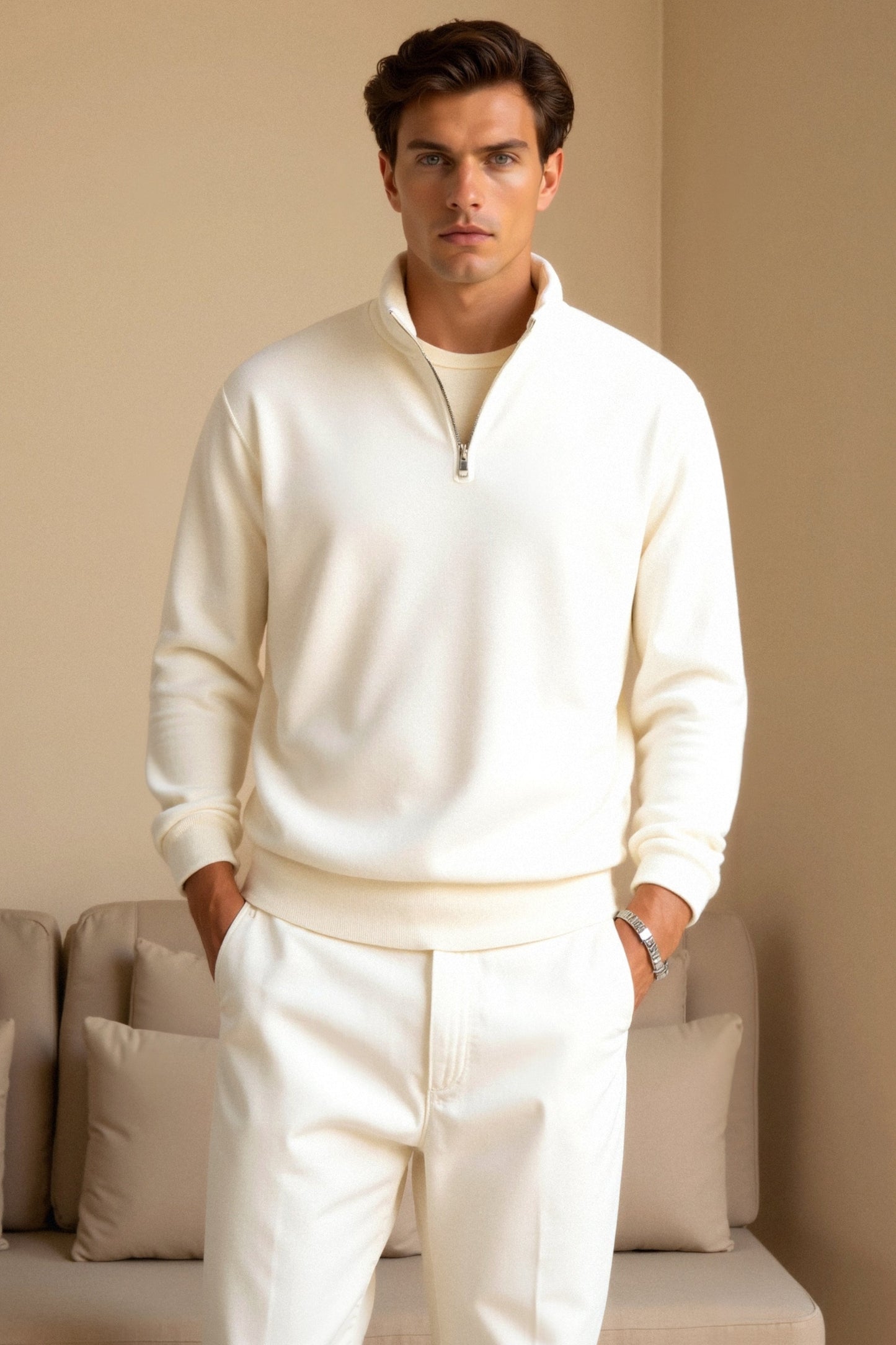 Wärmer Fleece Pullover Reißverschluss Modern