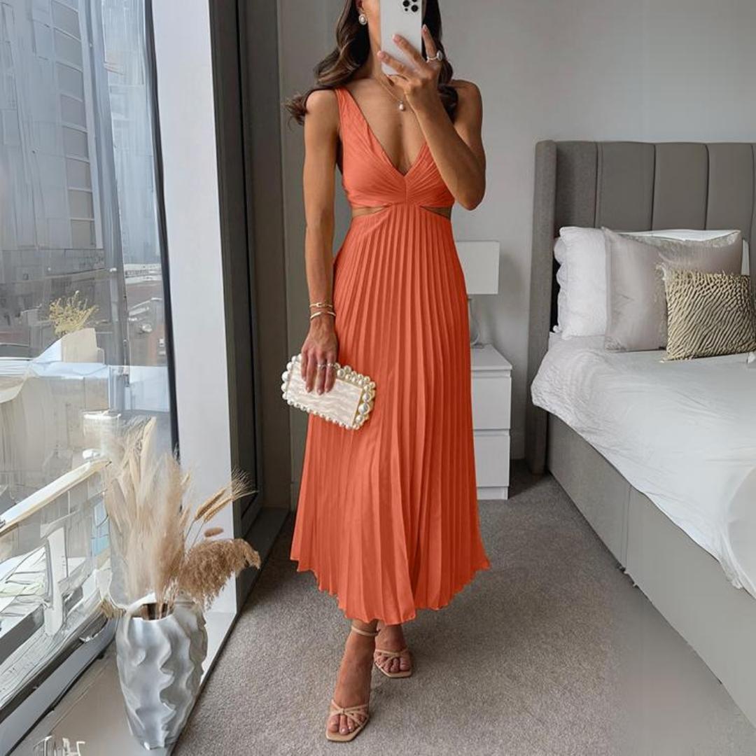 Midi Kleid V-Ausschnitt Ärmellos Twist Detail