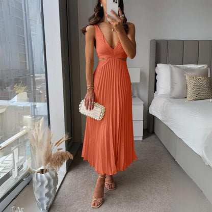 Midi Kleid V-Ausschnitt Ärmellos Twist Detail