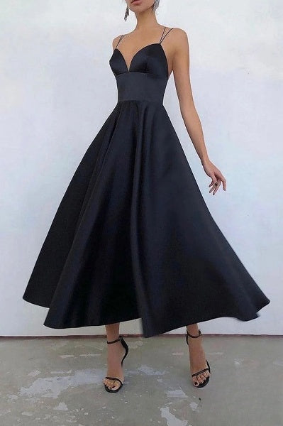 Elegantes Damenkleid Midi Spaghettiträger Abendkleid