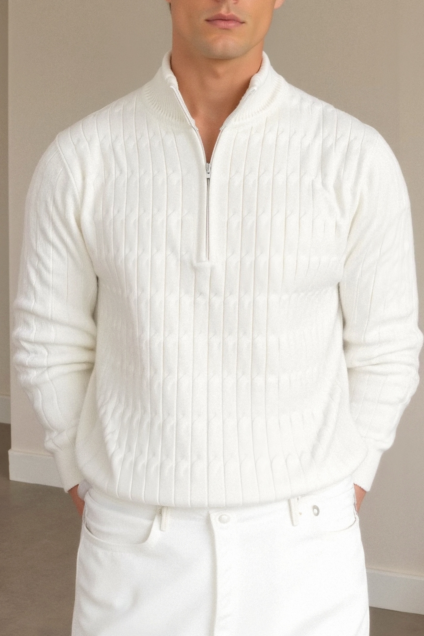 Strickpullover Klassisch Warm mit Reißverschluss Winter