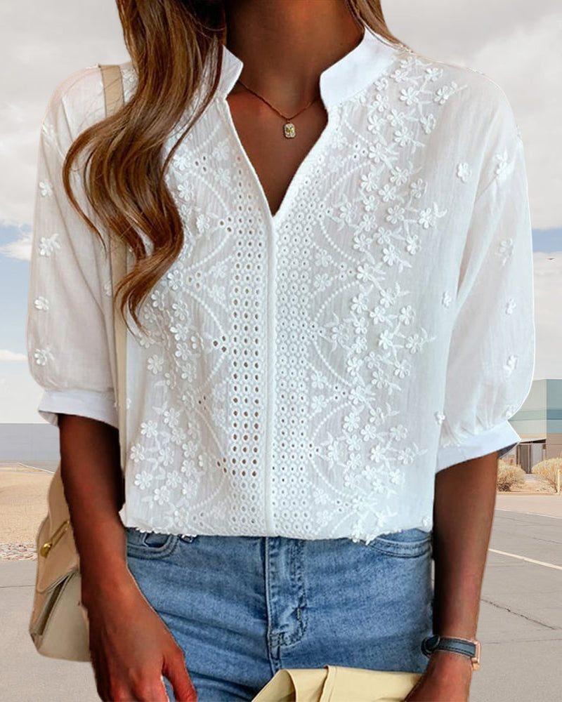 Damen Bluse Sommer V-Ausschnitt Puffärmel Leichtig