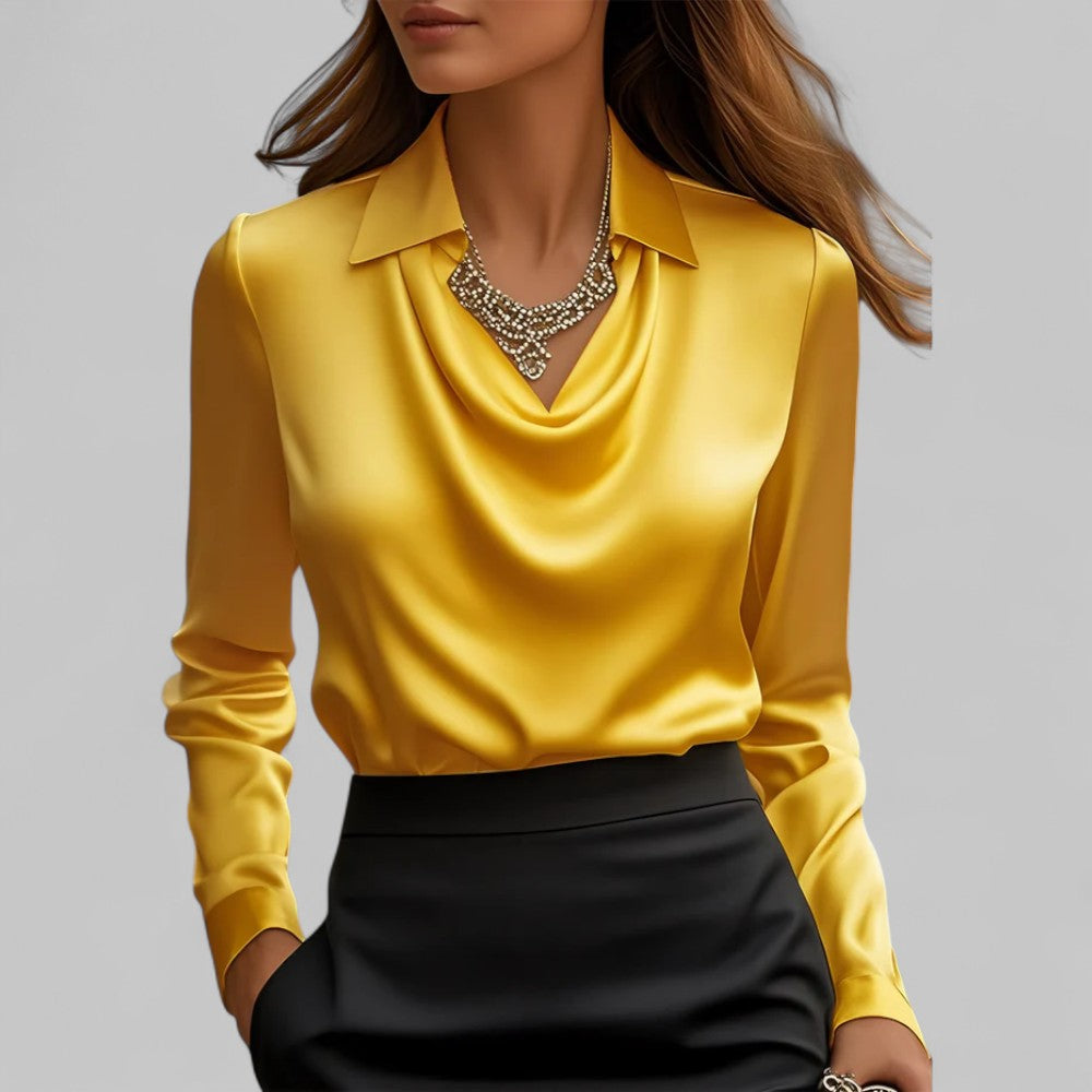 Damenbluse Satin Wasserfallausschnitt Elegant Frauen