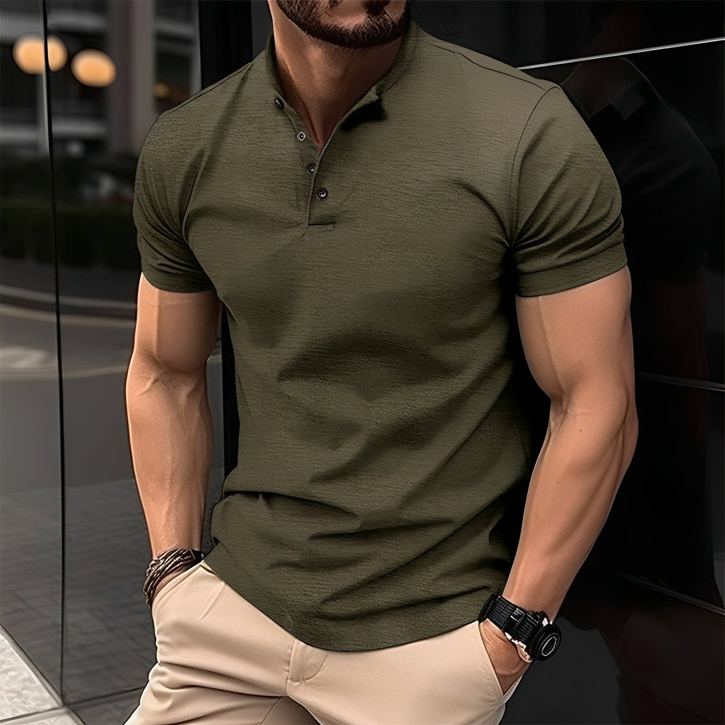 Herren Poloshirt Casual Knöpfe Baumwolle