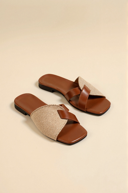 Damen Sandalen Beige Lederoptik Sommer