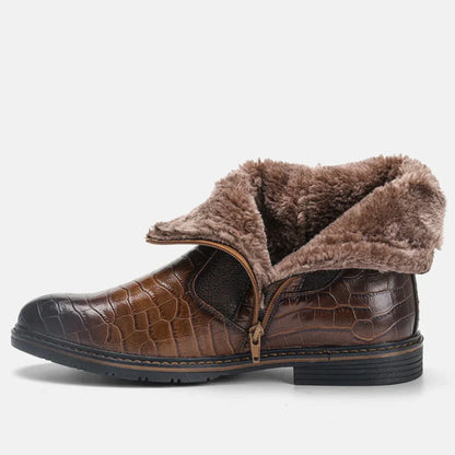 Herrenstiefel Leder Warm Winterstiefel Schwarz