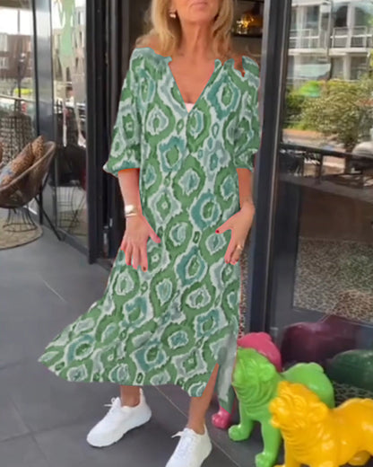 Kleid mit Motivdruck Halbärmlig Frauenkleid Trendy