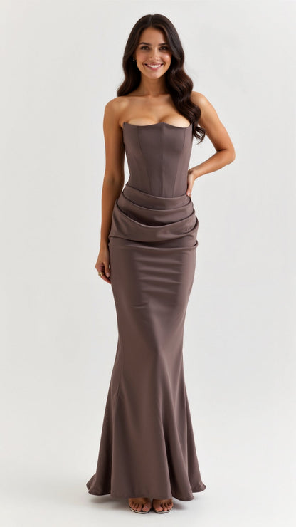 Elegantes Maxi Kleid Damen Hochzeitsgast Kleid Lang