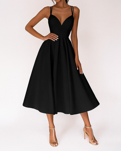 Damen Midi Kleid Hochzeitsgast Trägerkleid Elegant