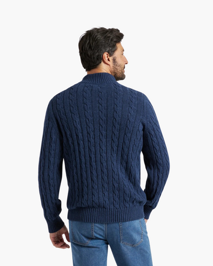 Marineblaue Zopfmuster Pullover Set mit Hose und Loafer