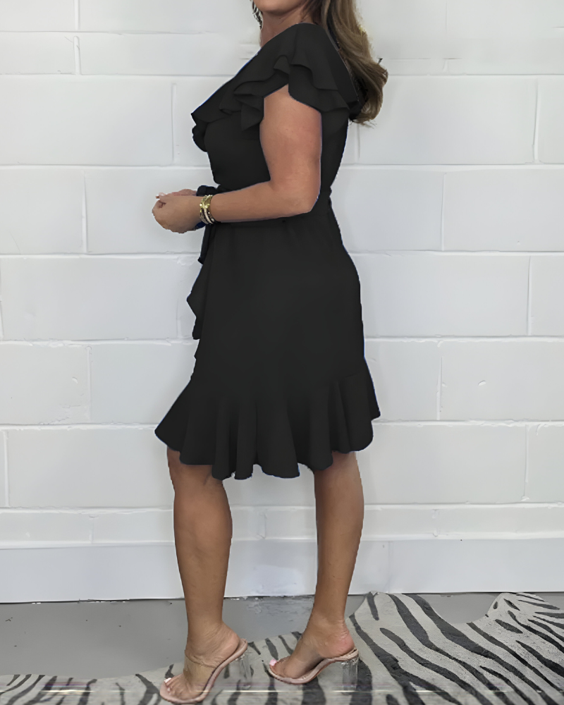 Feminines Rüschenkleid V-Ausschnitt Elegant Damenkleid