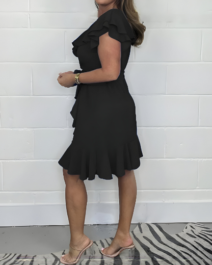 Feminines Rüschenkleid V-Ausschnitt Elegant Damenkleid