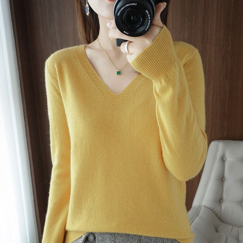 V-Ausschnitt Pullover Damen Modern Trendy