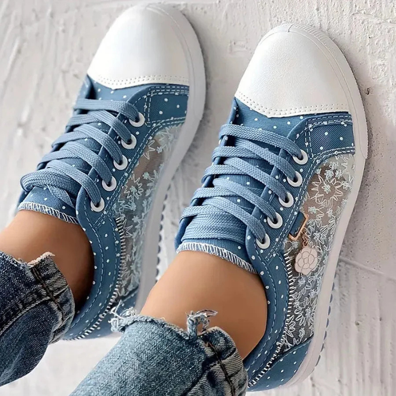 Sneaker Damen Blumen Stickerei Mesh Atmungsaktiv