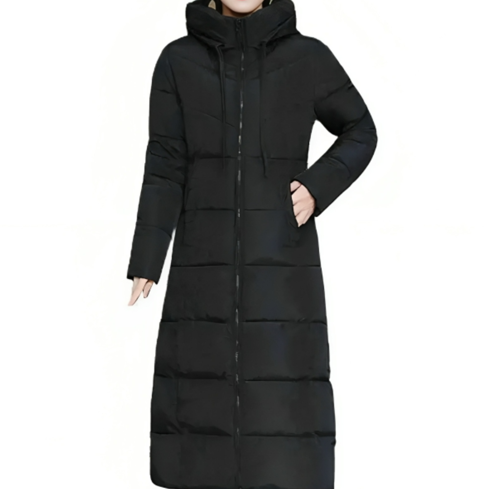 Lange Damenwinterjacke Gewattet Warm Mit Kapuze