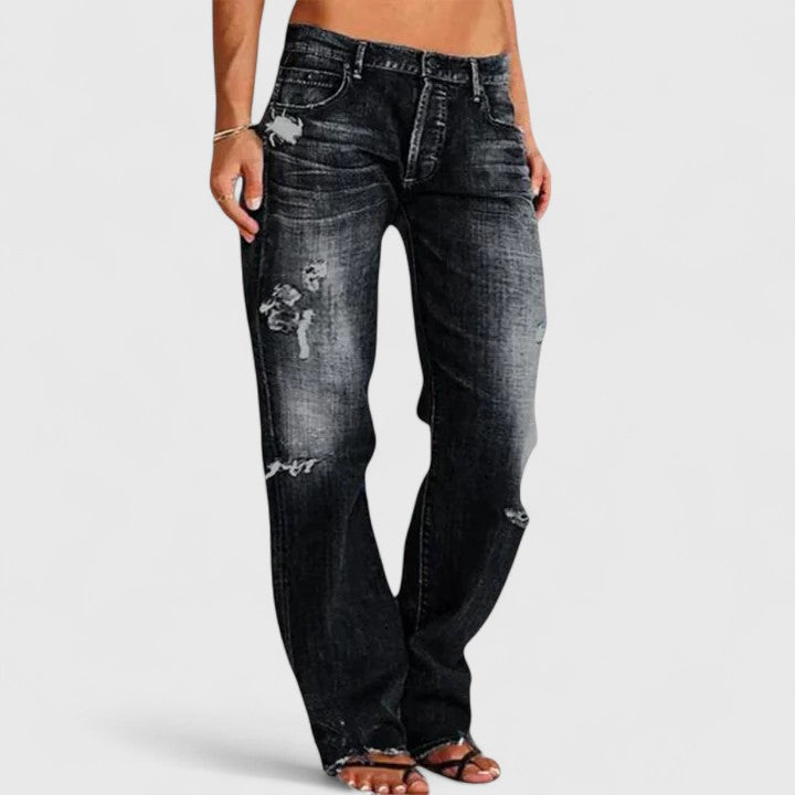 Damen Vintage Jeans locker Bequem Waschung