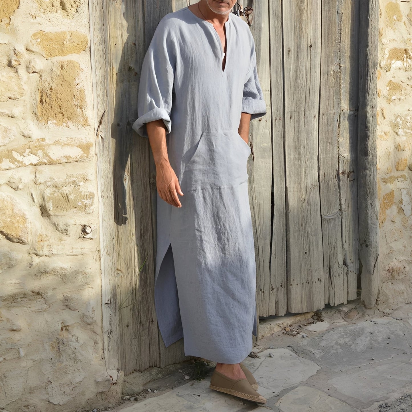 Herren Langhemd Kleid mit Schlitz Elegantes Oversized Design