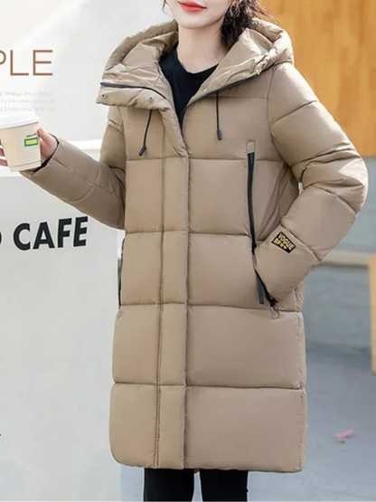 Khakijacke Damen Pufferjacke Kapuze Reißverschluss