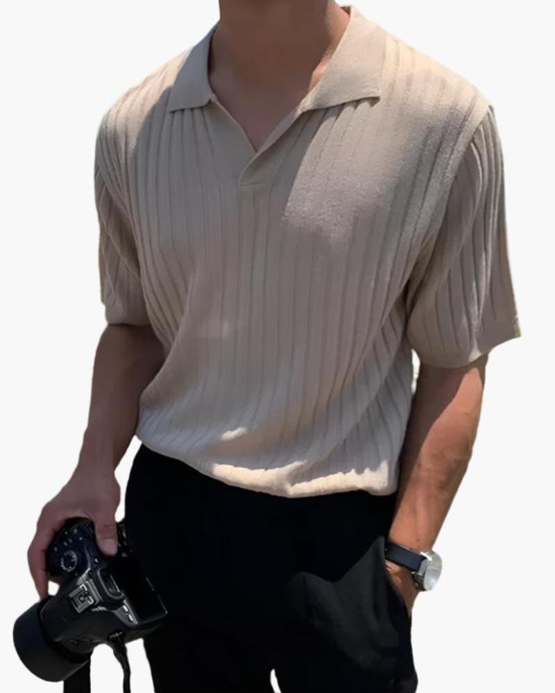 Herren Poloshirt V-Ausschnitt Strick Qualität
