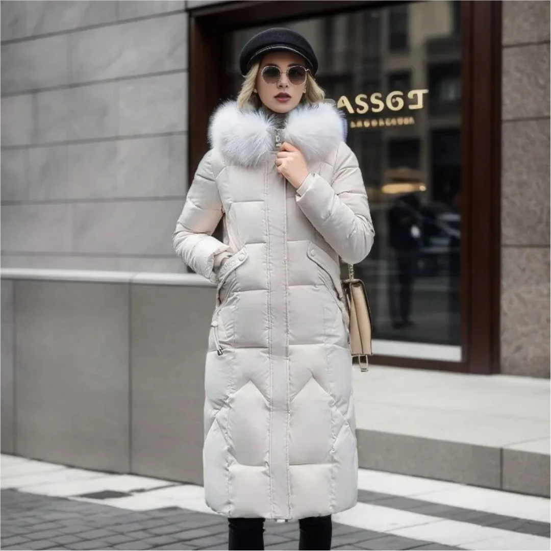 Damen Winterjacke Lang Kapuze Fellbesatz Warm