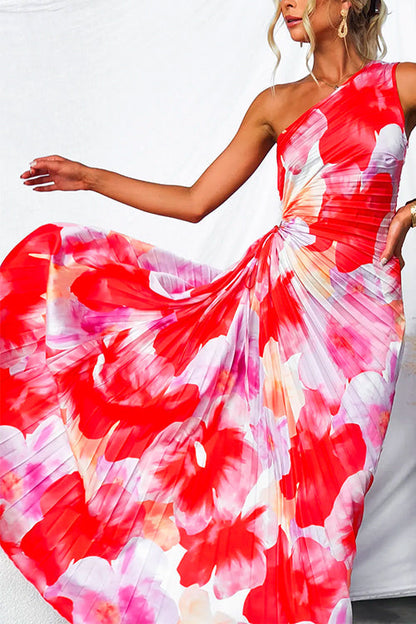 Elegantes Frauenkleid mit Plißen und Blumenmuster