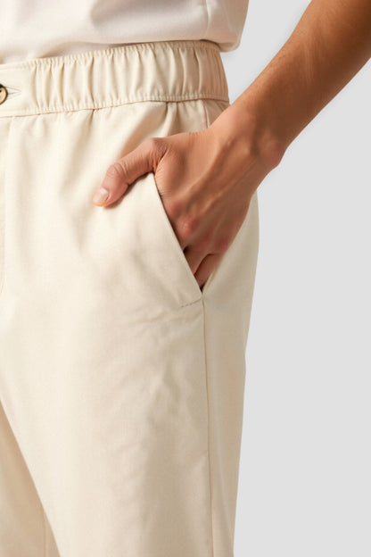 Herren-Hose Beige Elastisch Mit Knopfverschluss