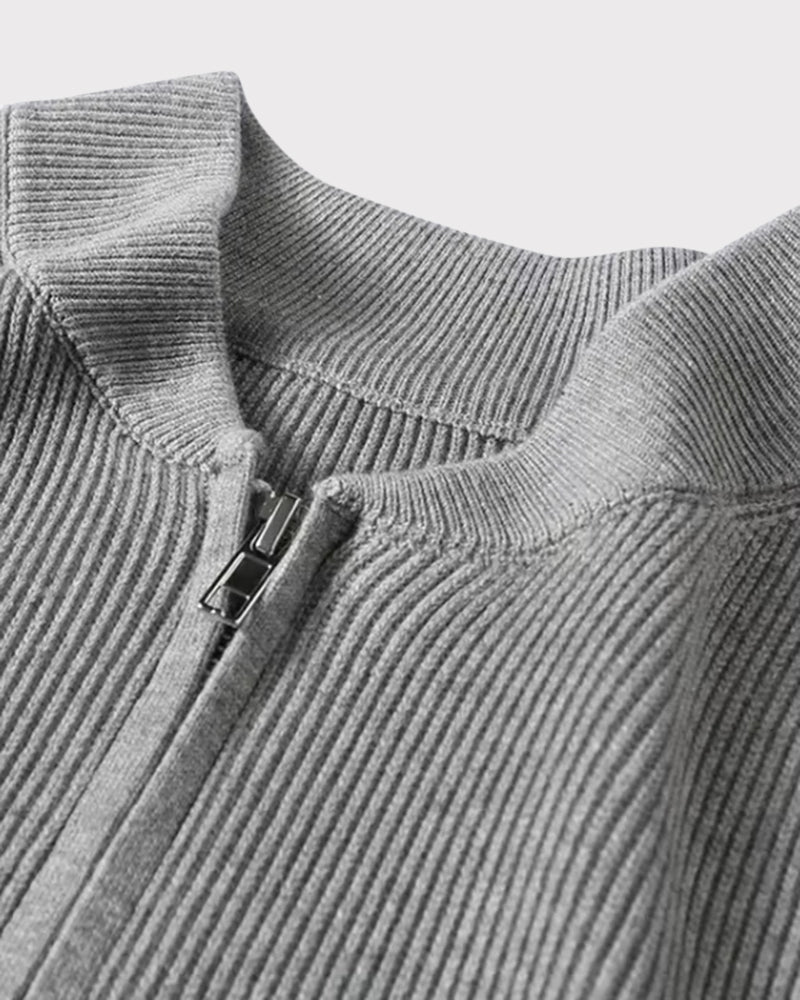 Herren Strickjacke Stehkragen Rippstrick Reißverschluss