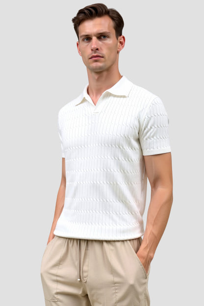 Weißes Poloshirt Strick mit Struktur Optik