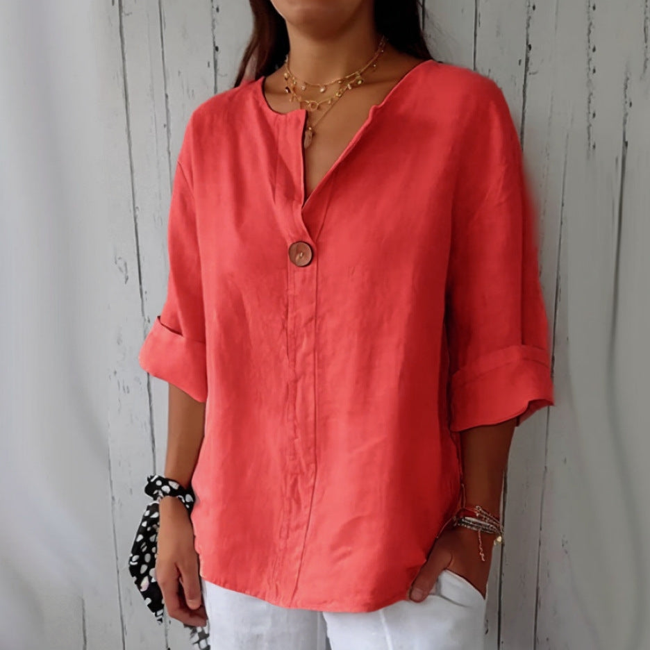Damenbluse V-Ausschnitt Weite Bluse Sommer