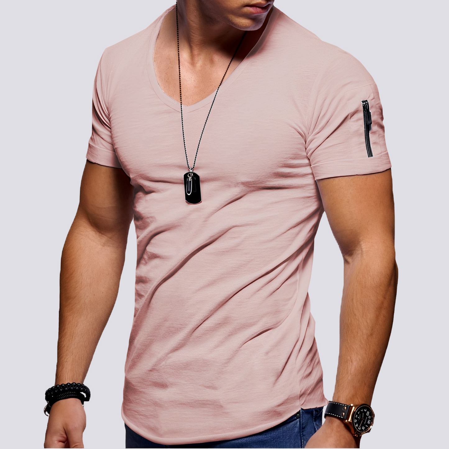 Herren Slim Fit Shirt V-Ausschnitt Modern Lässig