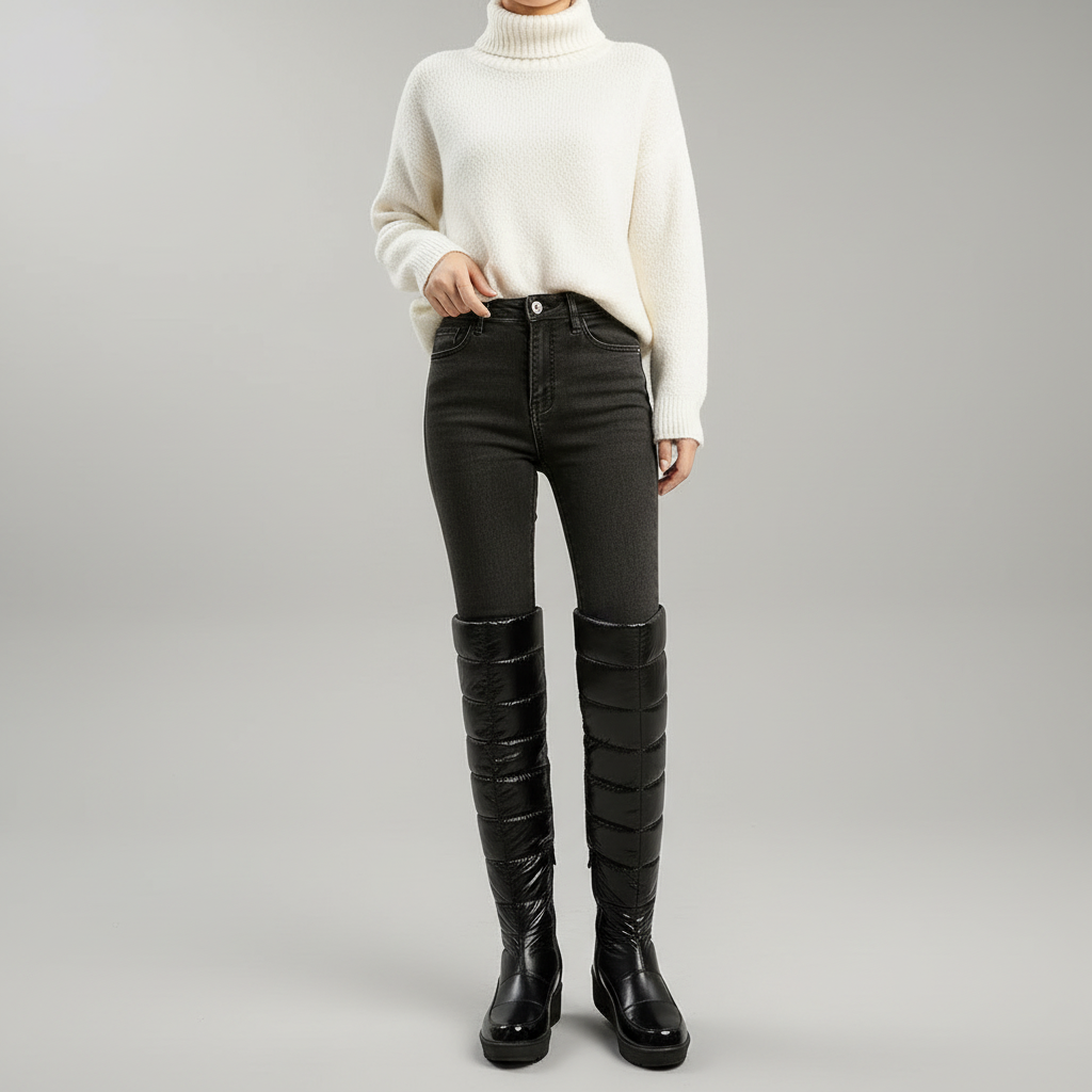 Damen Winterstiefel Gefüttert Warm Overknee Stiefel mit Schleife