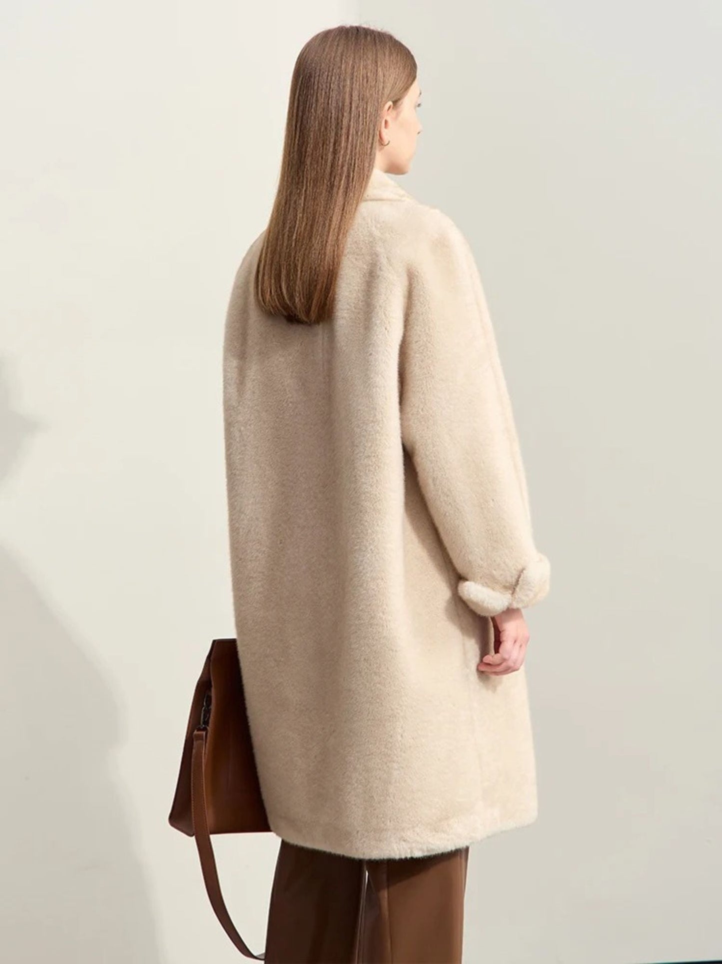 Beiger Wollmantel Winter Doppelt Öffnung Damen