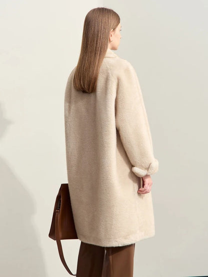 Beiger Wollmantel Winter Doppelt Öffnung Damen