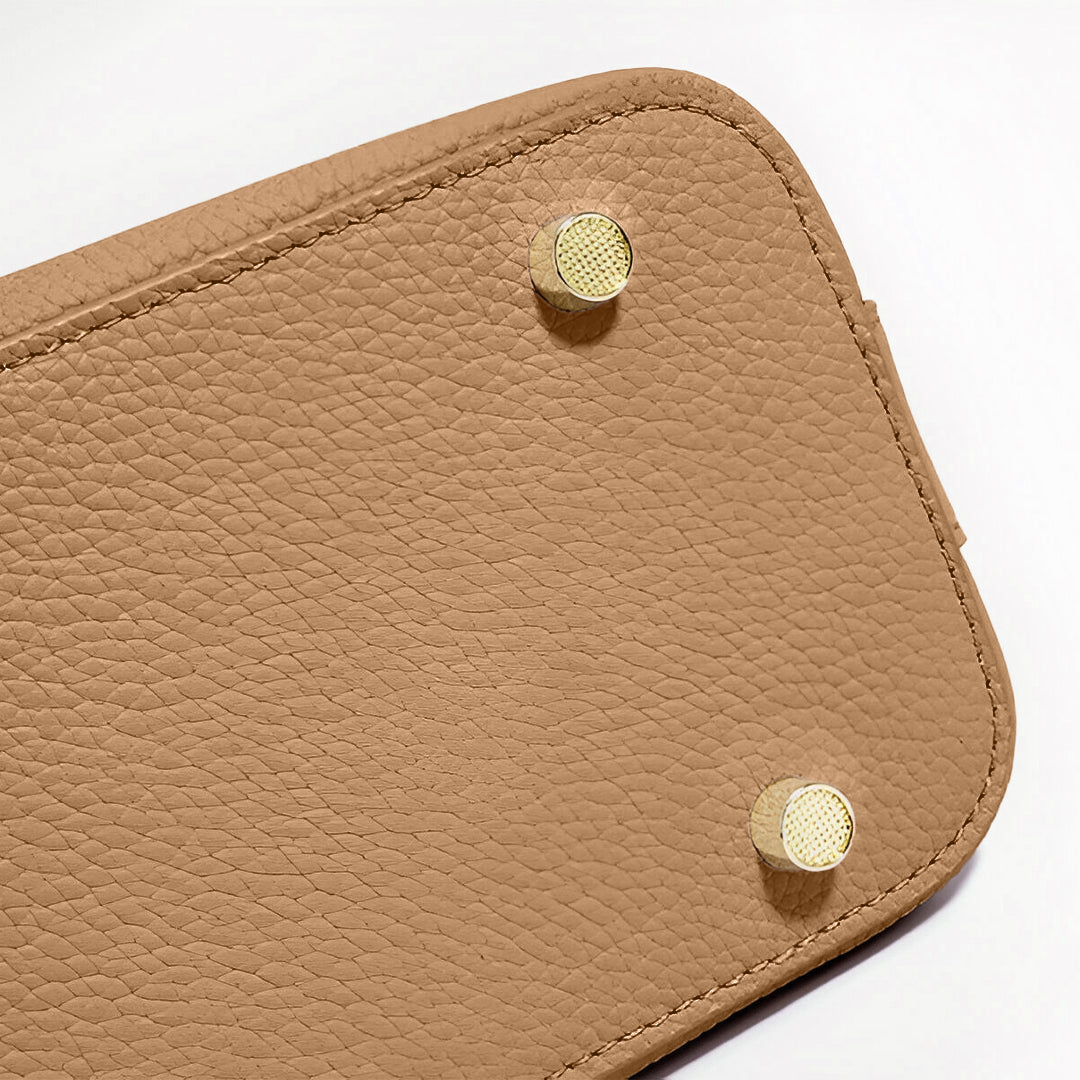 Damen-Schultertasche Leder Strukturiert Beige Gold