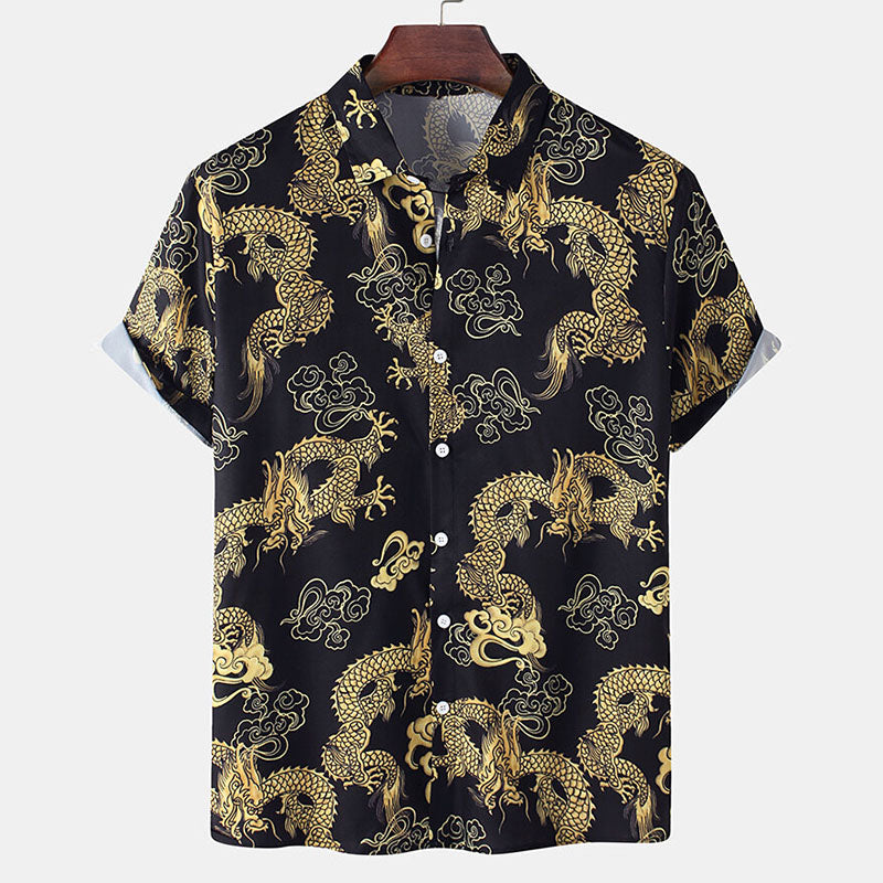 Herren Kurzarm Hemd Drachen Design Cool - BerlinGlamour