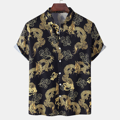 Herren Kurzarm Hemd Drachen Design Cool - BerlinGlamour