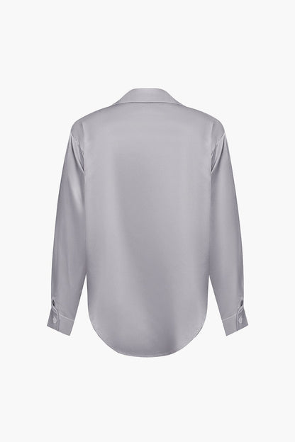Elegante Bluse Langarm Seiden-Satin Damenbluse