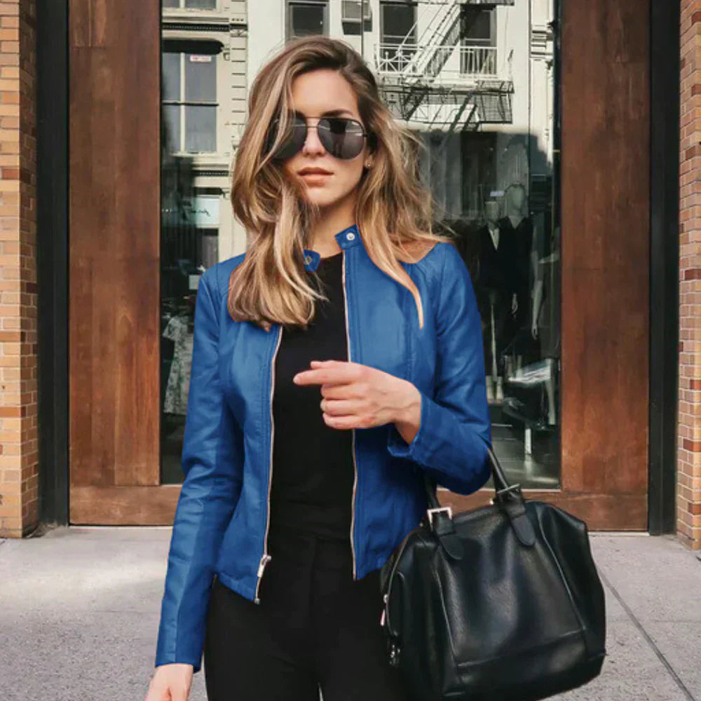 Leder Bikerjacke Italienisch Schwarz Damen