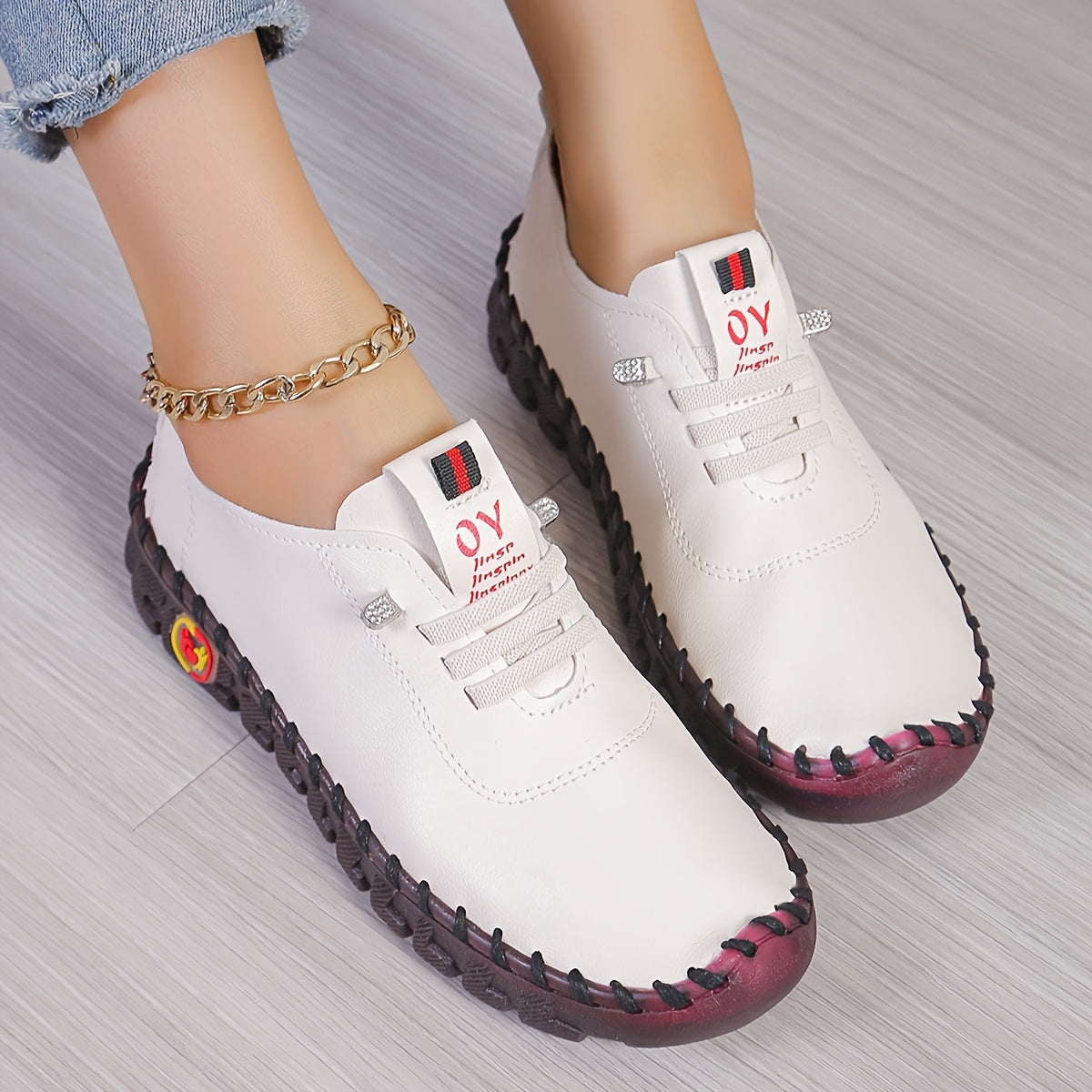 Bequeme Lederschuhe Runde Spitze Elegant Damen