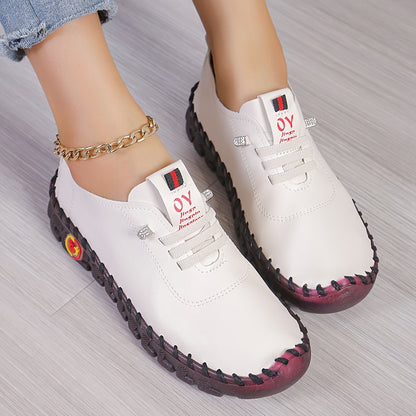 Bequeme Lederschuhe Runde Spitze Elegant Damen