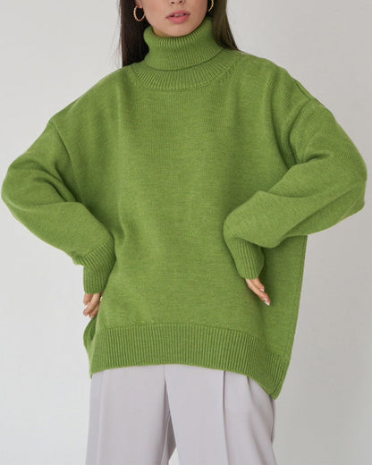 Damen Oversize Pullover Lässig High Neck Groß