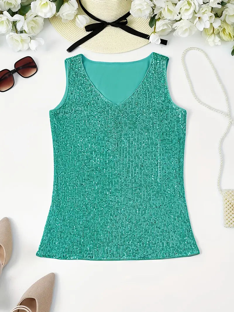 Elegantes Pailletten Top Ärmellos Damen Oberteil Glitzer
