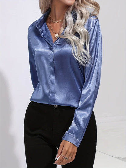 Damenhemd Satin Elegantes Langarm Oberteil - BerlinGlamour