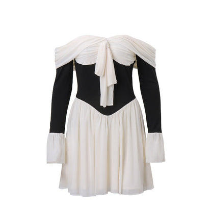 Kurzes Off-Shoulder Kleid Mit Schleife Damenkleid Mini