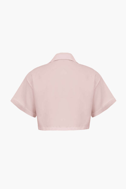 Kurzarmshirt Damen Crop Top mit Kragen Modern