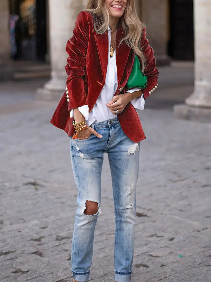Damen Blazer Klassisch Ein-Knopf Verschluss Modern