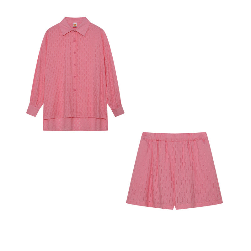 Baumwoll Zweiteiler Damen Oversize Bluse Shorts Leicht