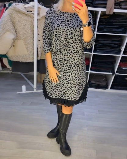 Leopardenmuster Kleid Stilvoll Elegant Damenkleid